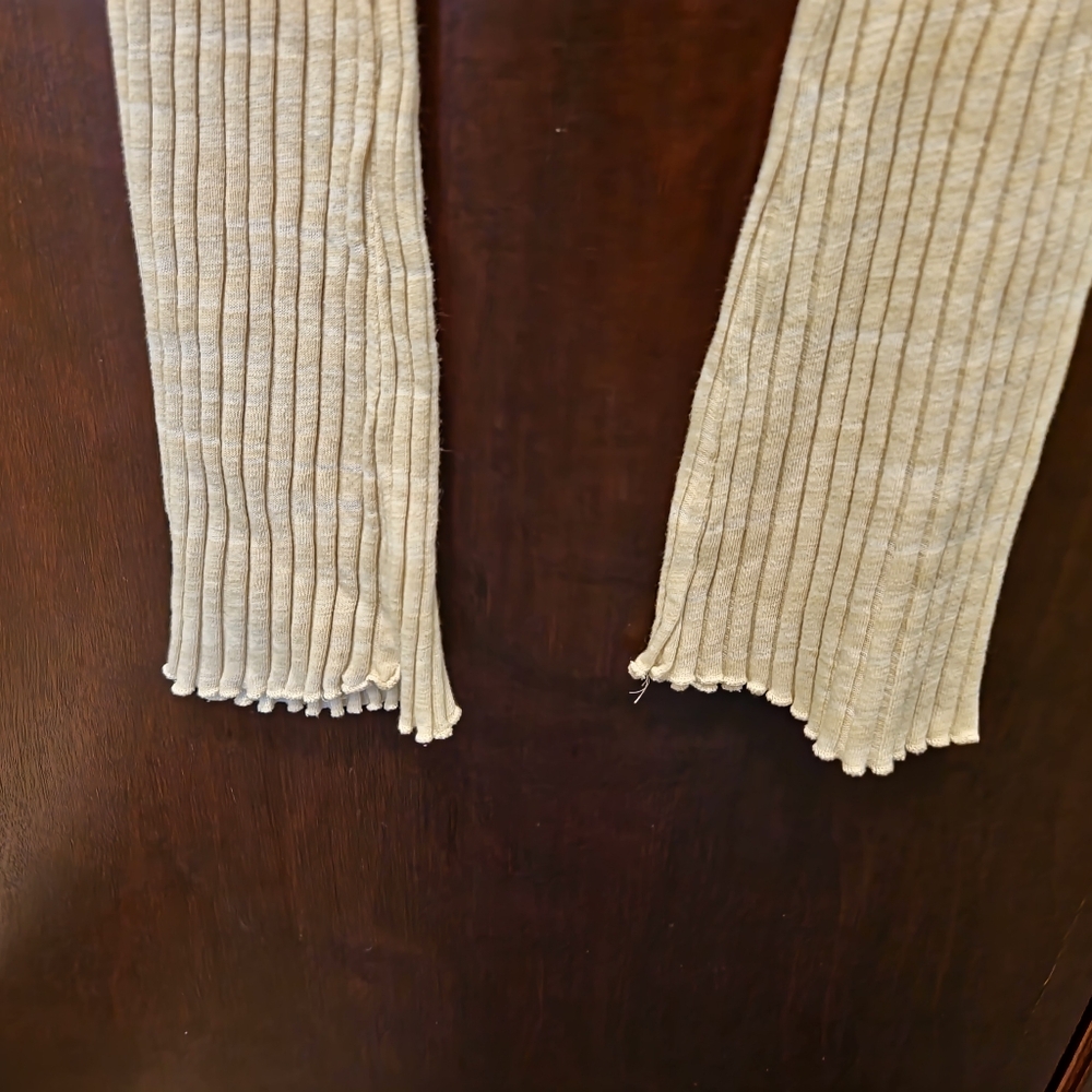 Zara Womens‎ Ribbed Knit Pants Size Small Beige Lettuce Hem Baby Flare Leggings - Picture 5 of 5